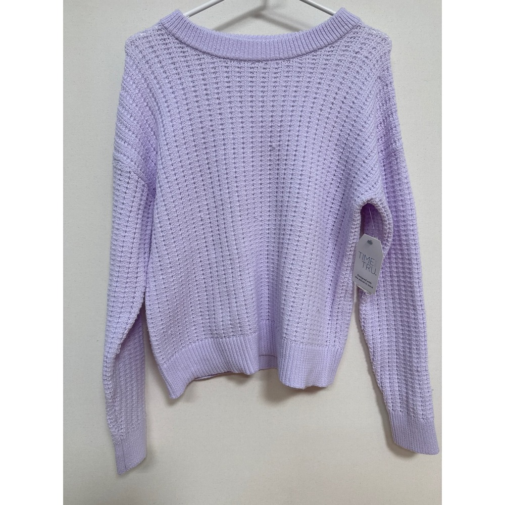 Time and Tru Lavender Waffle Knit Sweater Size M 8-10 Purple Recycled Polyester